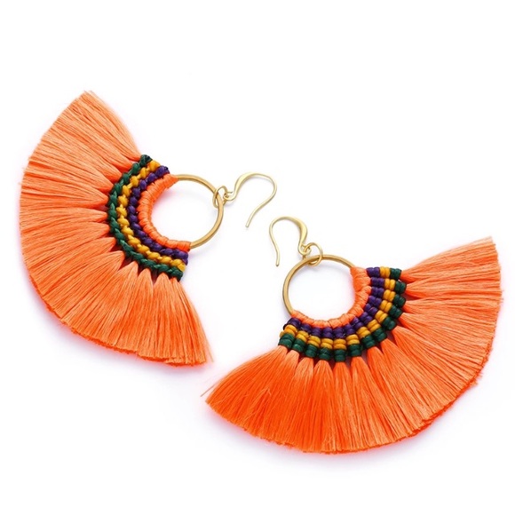 Trendy Fan Tassel Earrings Orange - Picture 2 of 6